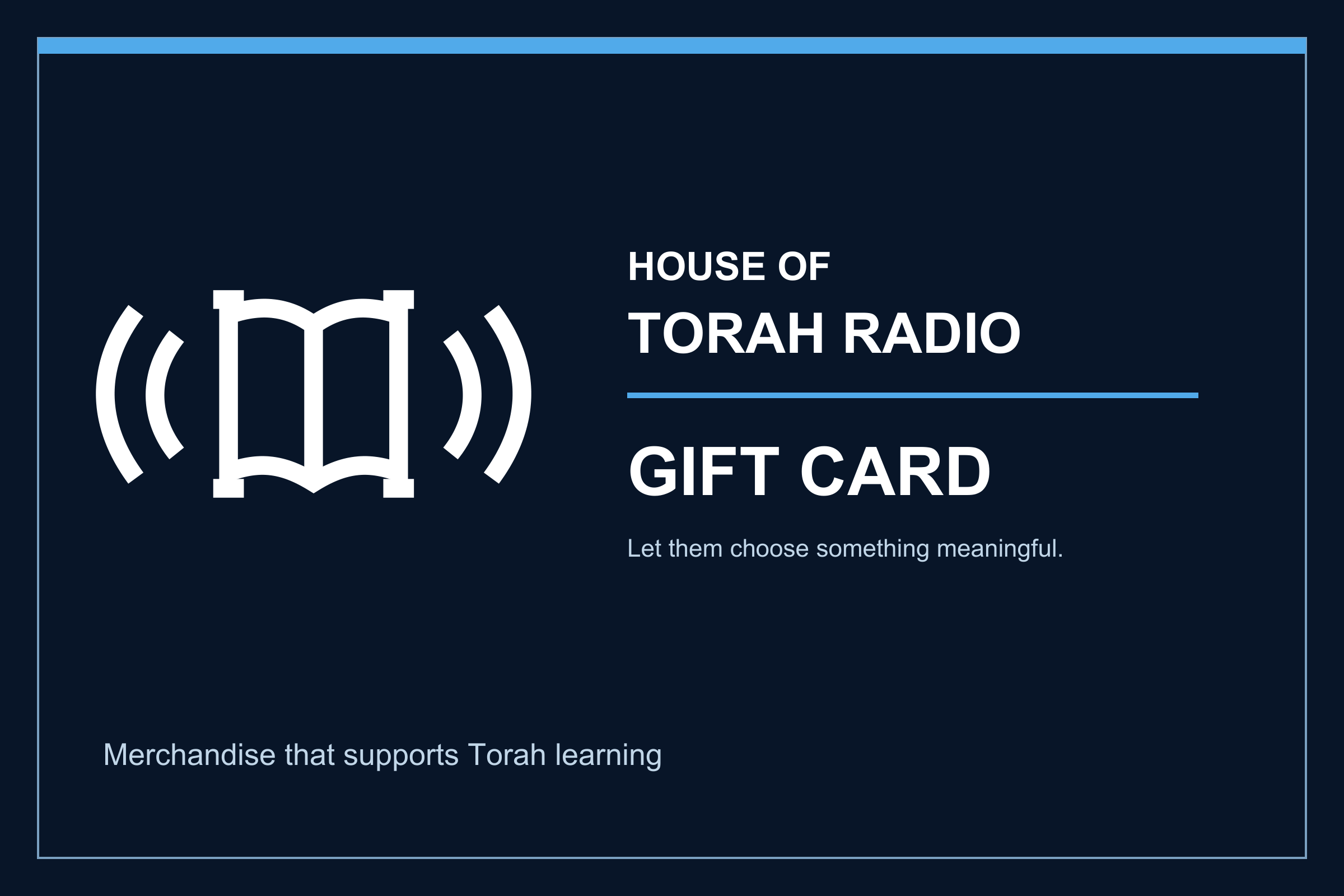 Navy and blue House of Torah Radio digital gift card
